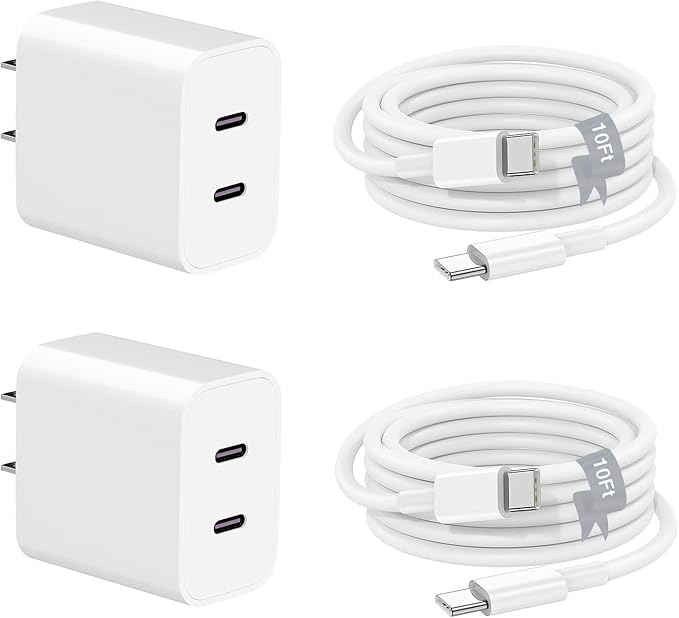 Charger for iPhone 16 15,Fast Dual Port USB C Charger Block,Double Type C Apple Wall Power Adapter Plug,10FT Quick USB C to C Charging Cable for iPhone 16/16 Pro Max/16 Pro/15 Pro/15 Plus,iPad Pro/Air