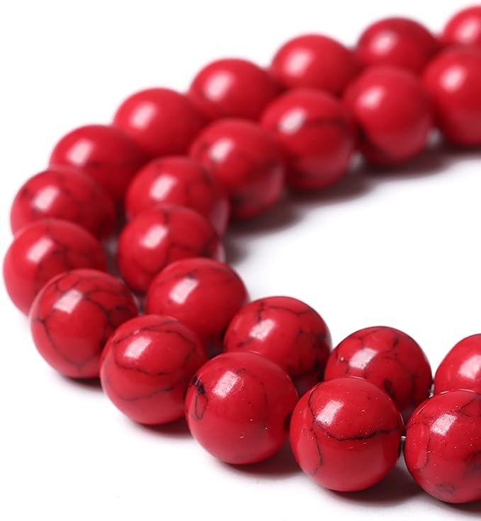 32pcs 12mm Natural Stone Beads Red Turquoise Gemstone Round Loose Beads for Jewelry Making Crystal Energy Stone Healing Power DIY Bracelets