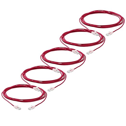 TRUECABLE Cat6 Component Rated Patch Cable, Unshielded (U/UTP), 14ft, Red, 28AWG Solid Copper, Snagless 10G High-Speed Ethernet Cable, PoE++ 4PPoE 100W, UL Listed, RoHS-3, 5 Pack