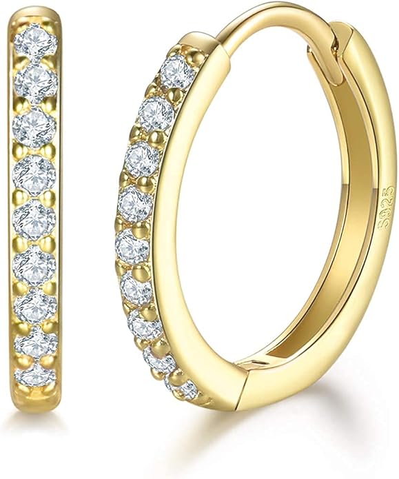 925 Sterling Silver Small Hoop Earrings Cubic Zirconia Huggie Hoop Earrings, 3 Pairs 14K White Gold Plated Cartilage Piercing Earrings Ear Cuff Tiny Hoop Earrings for Women Men