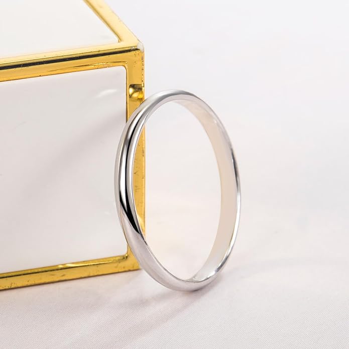 Dankadi Simple Fashion S925 Sterling Silver Ring Smooth Plain Dome Comfort Solid Silver Wedding Ring For Men & Women 3.5 mm 3-13# 24k Real Gold Plated Jewelry