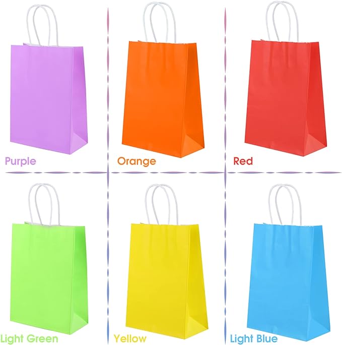 XPCARE 32Pcs Paper Gift Bags, 6.3"x3.15"x8.66" Kraft Paper Party Favor Bags Bulk Rainbow Goodie Bags Small Gift Bags with Handles for Kids Birthday Baby Shower Crafts Wedding Party Supplies (6 Colors)