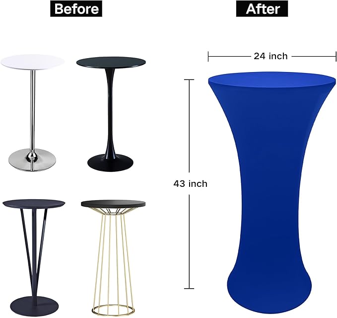 24x43 Inch Round Fitted Cocktail Table Cover Royal Blue Spandex Cocktail Table Cloth Highboy Fitted Tablecloth High Top Table Cloths for Party Pub Banquet Bistro