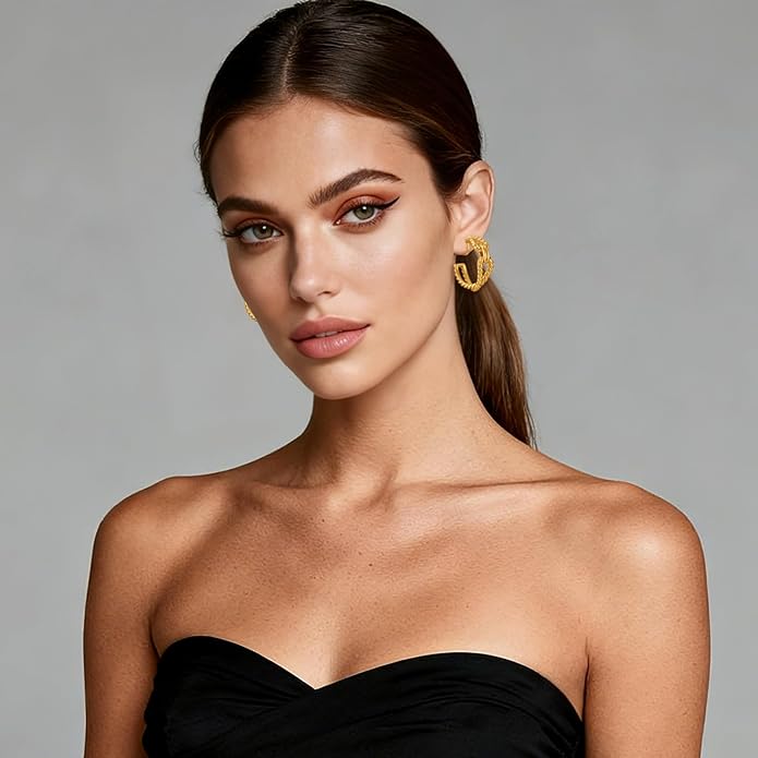 Gold and Silver Mixed Metal Clip-On Earrings Two Tone Clip-On Earrings Chunky Twist Open Hoops Earring Fashion Jewelry