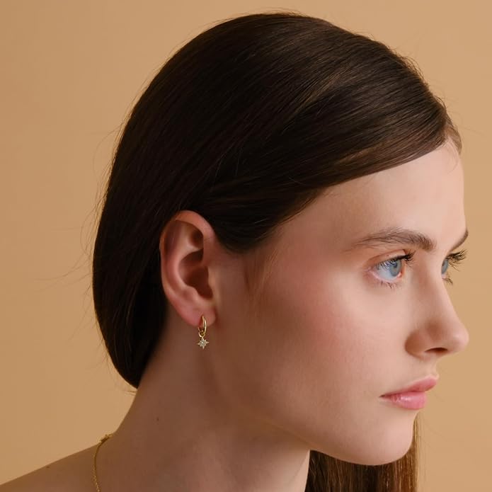 14K Yellow Gold Vermeil Earrings for Women, Hypoallergenic 925 Sterling Silver Minimalist Dainty Jewelry, CZ Accent Stud Hoop & Dangle Earrings, Gift for Her
