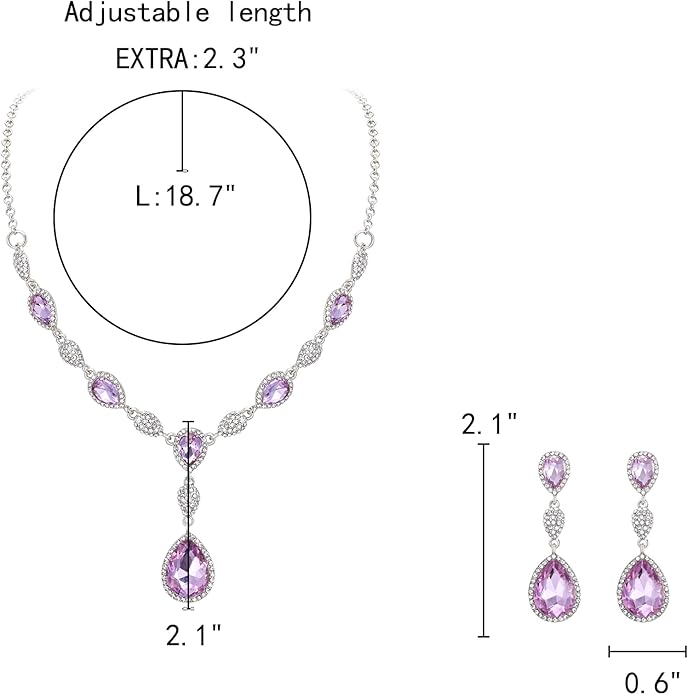 EleQueen Women's Cubic Zirconia Teardrop Y-Necklaces Dangle Earrings Jewelry Sets for Brides Bridesmaids