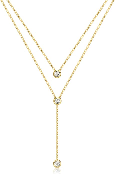 Fullpop Dainty Gold Necklaces for Women, 18k Gold Layered Lariat Necklace for Women Long Gold Choker Necklaces for Women Statement Diamond Heart Pendant Necklace Body Chain Jewelry for Women
