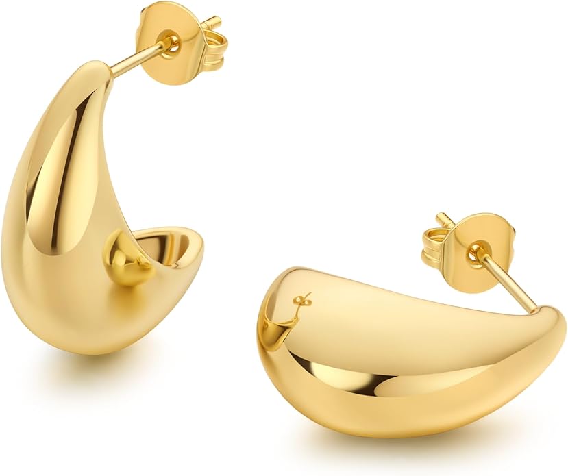 18K Gold Plated Huggie Hoop Earrings for Women, 925 Sterling Silver Post, Hypoallergenic Small Earrings