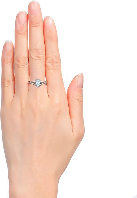 Rylos 14K White Gold Classic Halo Ring: Diamonds, 6X4MM Oval Gemstone - Birthstone Jewelry for Women - Stunning Diamond Gold Ring Sizes 5-10