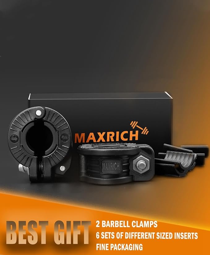 MAXRICH Barbell Clamp 1 inch Multiple Sizes & Adjustable Weight Clips for Quick Release Barbell Collars