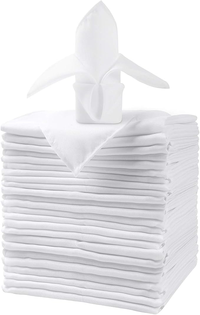 25pcs Polyester Cloth Napkins - 20 x 20 inch White Dinner Washable Napkins with Hemmed Edges for Restaurant/Wedding/Hotel(25,White)