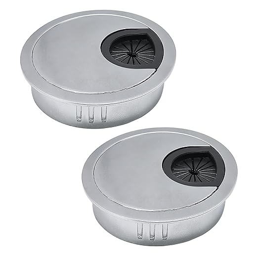 2 Pcs Desk Grommet 2-1/16" / 53 mm, Desk Cord Hole Cover, Cable Grommet Metal Zinc Alloy Materilal, Desk Hole Grommet for Home & Office Pc, Detachable Cable Cord Organizer-Matte Silver