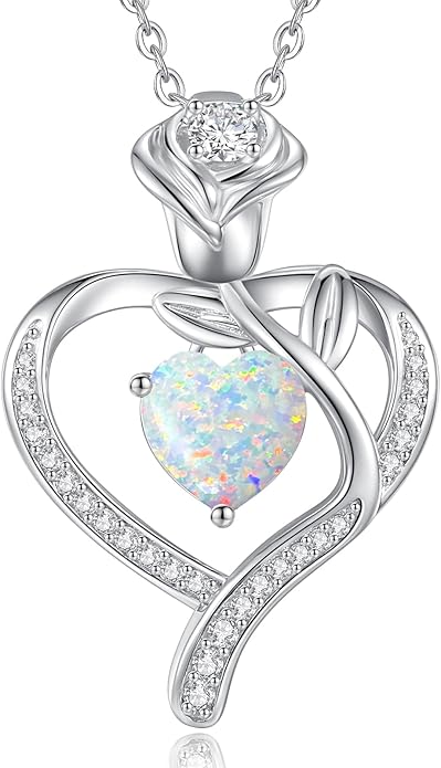 LOUISA SECRET Rose Flower Heart Birthstone Necklaces for Women, 925 Sterling Silver Fine Jewelry, Pendant Heart Necklaces Birthday Anniversary Christmas Gift for Women Wife Mom Girlfriend Lady