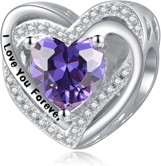 Heart Birthstone Charms for Bracelets, 925 Sterling Silver Women Bead Charms for Charm Bracelets Necklace, Mother's Day Birthday Anniversary Jewelry Gifts for Wife Mom Grandma Daughter