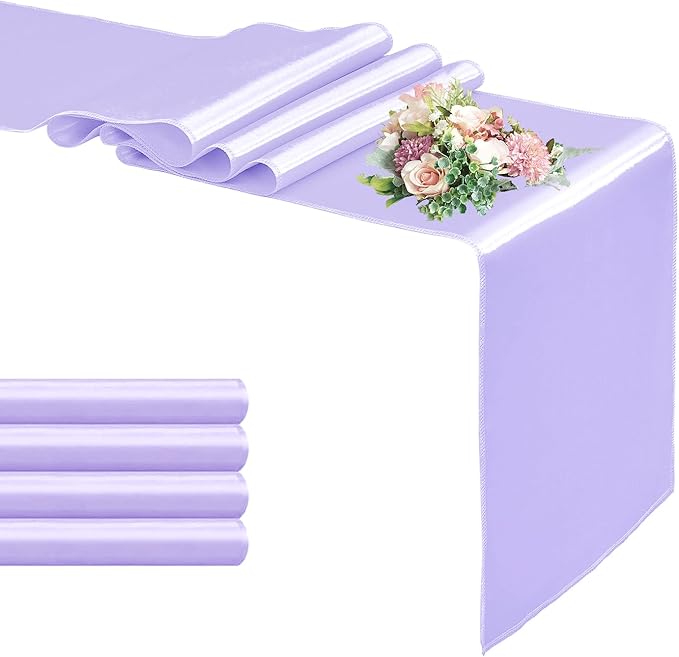 5 Pack Satin Table Runner Lavender 12 x 108 Inch Long,Satin Silk Table Runner for Wedding,Birthday Party and Banquet(Lavender,5 Pack)