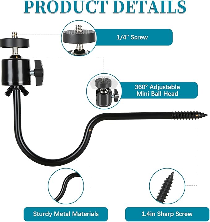 3 Pcs Trail Camera Tree Mount,1/4 in Screw,360° Adjustable Screw Security Cam Mount for Game Cameras, Solar Panels, etc, Easy to Install & Heavy Duty