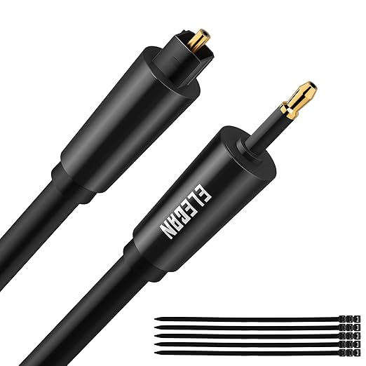 Elecan Mini Toslink to Toslink Digital Optical S/PDIF Audio Cable 25 Ft, Gold Plated Soft Flexible Fiber Optic Cable,Signal Protection PVC,Surround Sound for Soundbar,Home Theater,Hi-Fi System+Ties MI