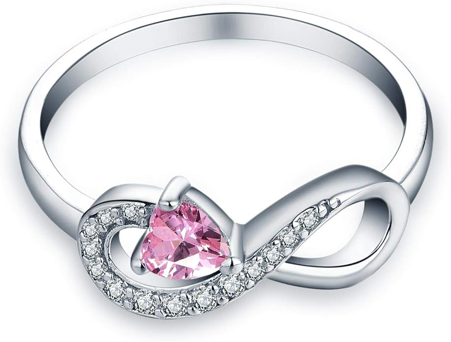 JO WISDOM Promise Ring for Women Sterling Silver Infinity Heart Promise Rings for Her Birthstone Cubic Zirconia Friendship Ring Size 5-12