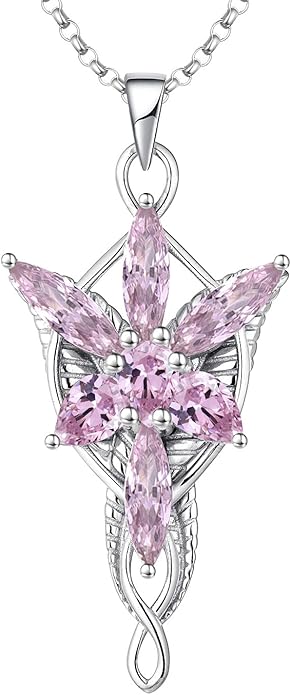 JO WISDOM Arwen Evenstar Necklace,925 Sterling Silver Lord of The Ring Hobbit Pendant Necklace with 5A Cubic Zirconia,Elvish Jewelry for Women