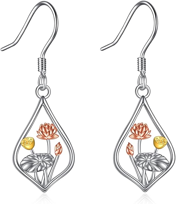 VONALA Flower Earrings for Women 925 Sterling Silver Rose/Lotus/Scottish Thistle/Tulip/Lilac/Mushroom/Pineapple Dangle Drop Earrings Flower Jewelry Gifts for Women Girls Birthday Gifts