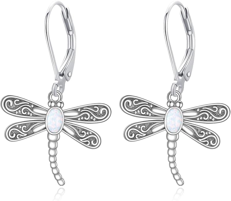 ONEFINITY Dragonfly Earrings 925 Sterling Silver Moonstone Leverback Dragonfly Dangle Drop Earrings Women Jewelry Gifts