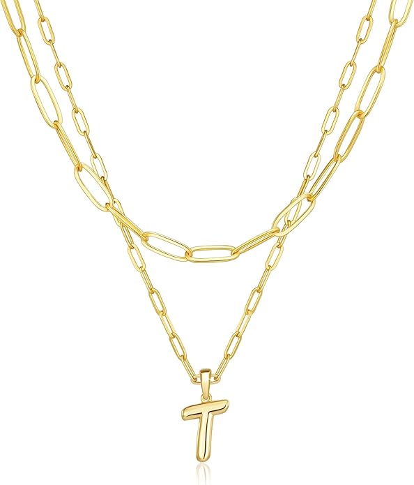 adoyi Valentines Day Gifts for Women Hers Dainty 14K Gold Plated Heart Initial Necklaces Layered Letter A-Z Pendant Necklace Stack Trendy Jewelry Birthday Valentines Day Gifts for Women Jewelry
