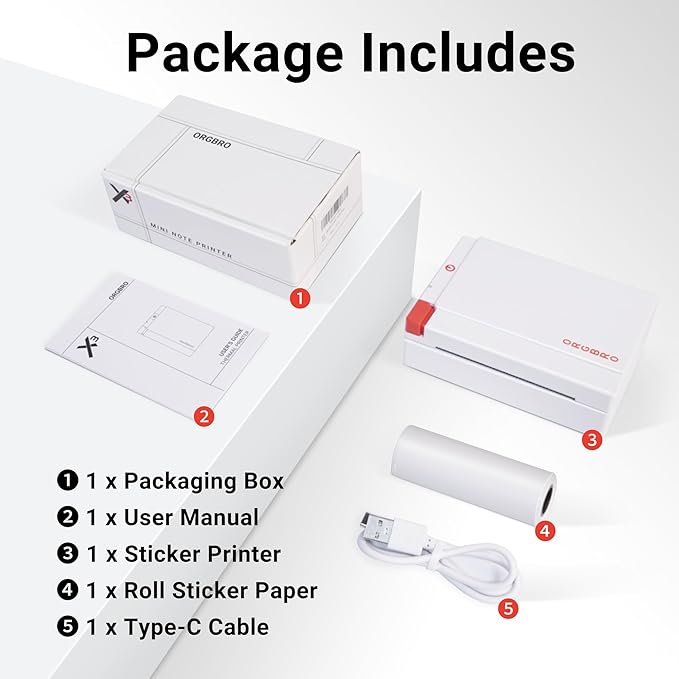 ORGBRO Sticker Printer Machine, X3 Mini Printer Print Pods Portable Thermal Inkless Sticker Maker, 3-Inch 300 DPI Bluetooth Pocket Printers for Smartphones, Notes, Journal, Photos, DIY, Kids Gift