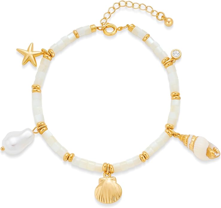 Gold Charm Bracelet for Women Boho Adjustable Shell Starfish Bracelet Summer Beach Ocean Statement Bracelets