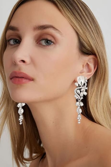 Rhinestone Statement Dangle Earrings Sparkly Crystal Bridal Wedding Earrings for Brides Bridesmaides Chandelier Teardrop Earrings for Women Prom Party
