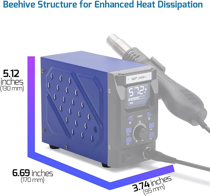 WEP 2009D-II Hot Air Soldering Station, Hot Air Rework Station with Detachable Soldering Heat Gun, 4 Preset Channels, Digital LED Display, Adjustable Temperature 212-896°F, PID Temp Stabilization