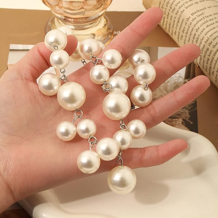 Chunky Pearls Statement Choker Necklace for Women,14K Gold Large Beaded Punk Ball Cluster Collar Necklace Party Dainty Jewelry Gift