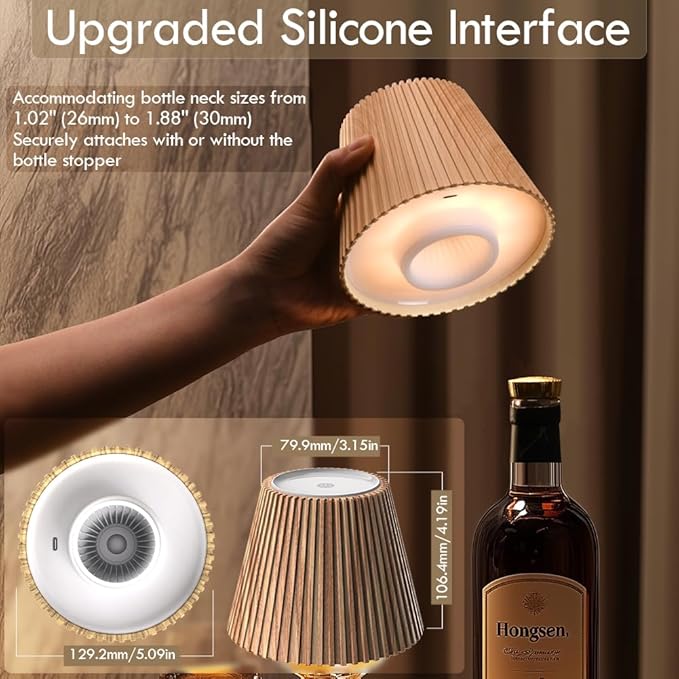 WILIT 2 Pack Wireless Bottle Lamp Shades for Table Lamps, 3 Level Brightness Bottle Lights for Liquor Bottles, Rechargeable Bar Signs for Home Bar,Table Decor for Living Room,Gifts Baskets for Women