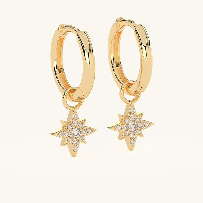 14K Yellow Gold Vermeil Earrings for Women, Hypoallergenic 925 Sterling Silver Minimalist Dainty Jewelry, CZ Accent Stud Hoop & Dangle Earrings, Gift for Her