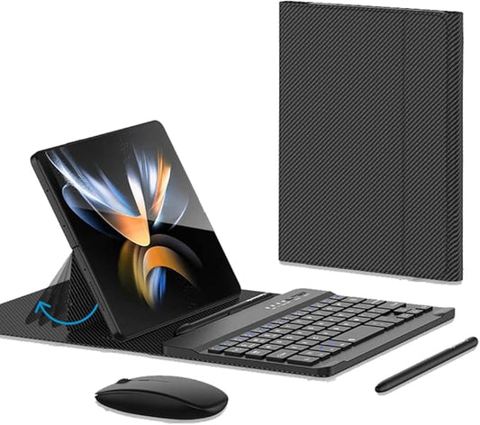 for Samsung Galaxy Z Fold 7 6 5 Keyboard and Mouse, Portable Mini 7.9 inch Bluetooth Keyboard with Leather Case and Capacitive Pen, 4 in 1 Set for Z Fold7 6 Accessories