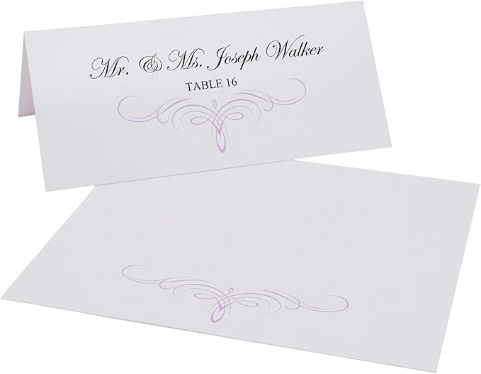 Decadent Flourish Place Cards, Lavender (Choose Color), Set of 60, Pre-cut and Scored - Wedding, Party, Dinner, and Special Events - Made in the USA