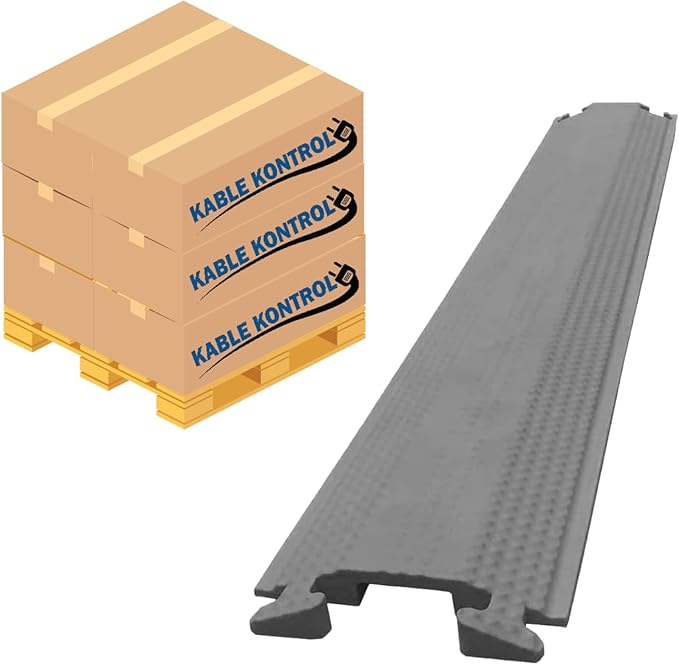 Kable Kontrol Drop Over Floor Cord Cover – 60” Inch Long 1 Channel Cable or Wire Protector – 30 Pcs Bulk Pack - Rubber Ramp for Indoor and Outdoor Use – Gray