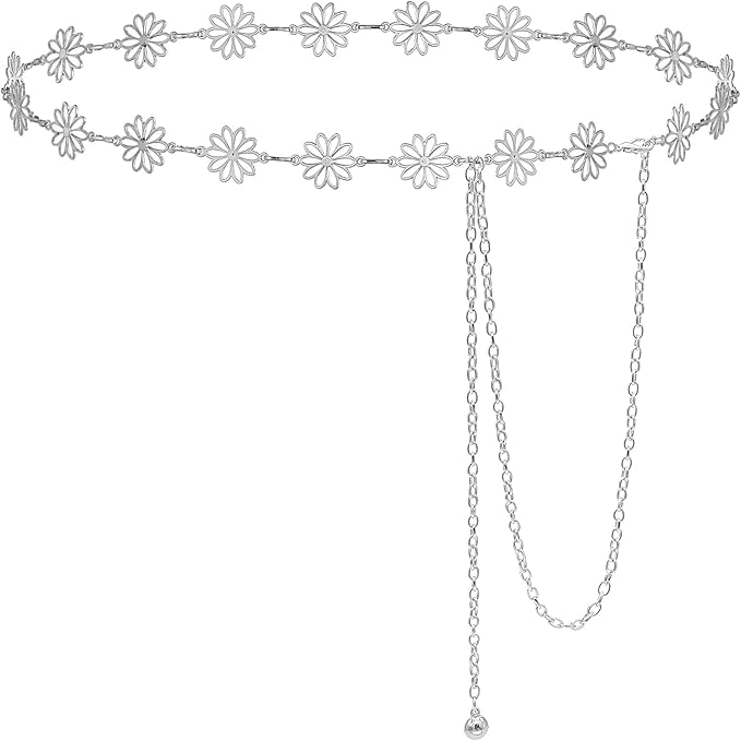 Small Flower Metal Belt Chain - Adjustable Waist Chain for Women's Dresses