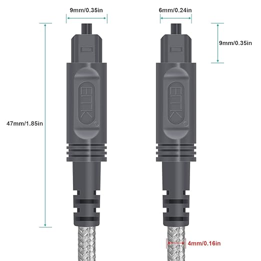 EMK Digital Optical Audio Cable Toslink Cable - [Cotton Braided Jacket,Durable and Flexible] Fiber Optic Cord for Home Theater, Sound bar, TV, PS4, Xbox & More (6.6Feet/2M)