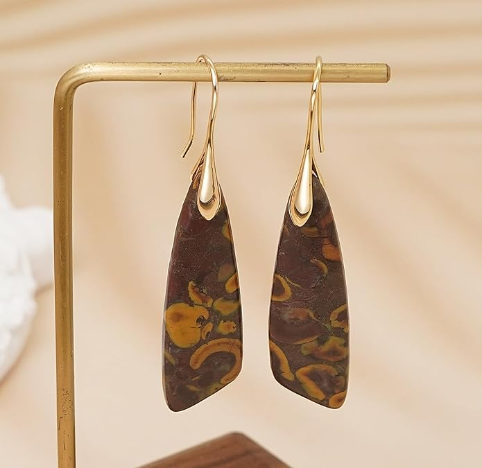 Natural Stone Earrings for Women Boho Triangles Dangle Drop Earrings