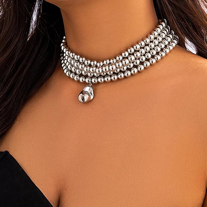 4 Tier Boho Women Multilayer 1920s Necklace Chunky Dainty Beads Layered Choker Necklaces Handmade Beads Fashion Chunky Pendant Multilayer Adjustable Layering Chain Necklaces for Women