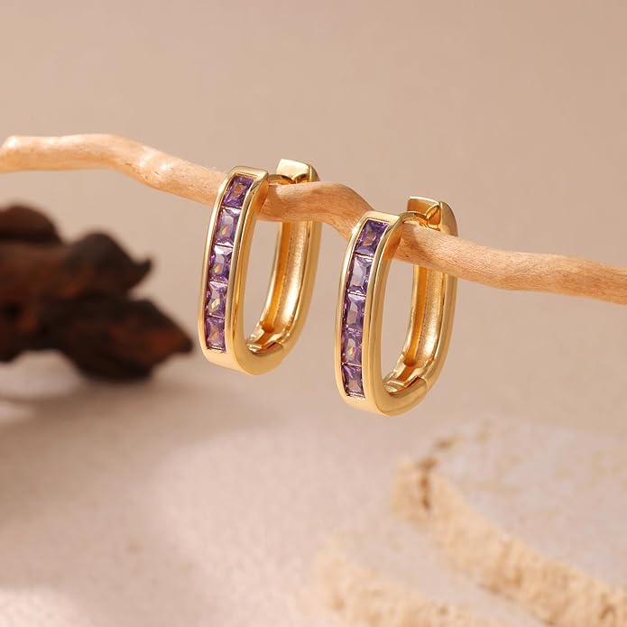 Trendy CZ Gold/Silver Hoop Earrings for Women Square Hypoallergenic chunky gold Hoop Earrings Geometric Minimalist Rectangle Hoops