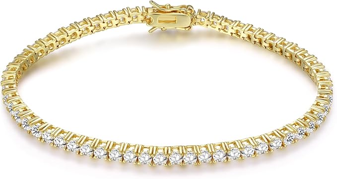 Gemsme 18K Gold Plated 3.0 Cubic Zirconia Classic Tennis Bracelet for Women and Men 7.5 Inch