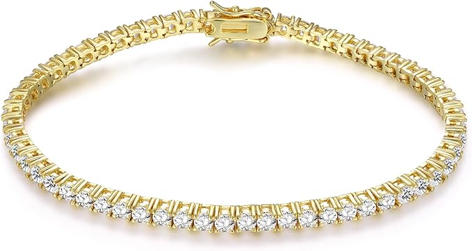 Gemsme 18K Gold Plated 3.0 Cubic Zirconia Classic Tennis Bracelet for Women and Men 9 Inch