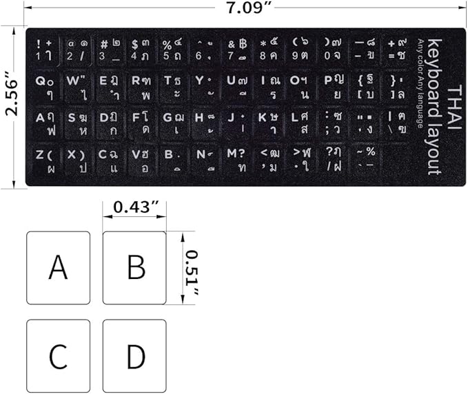 2PCS Thai-English Keyboard Letters Replacement Stickers - White Font on Black Background for Computer, Laptop, Notebook, Desktop - Matte Vinyl Alphabet Stickers