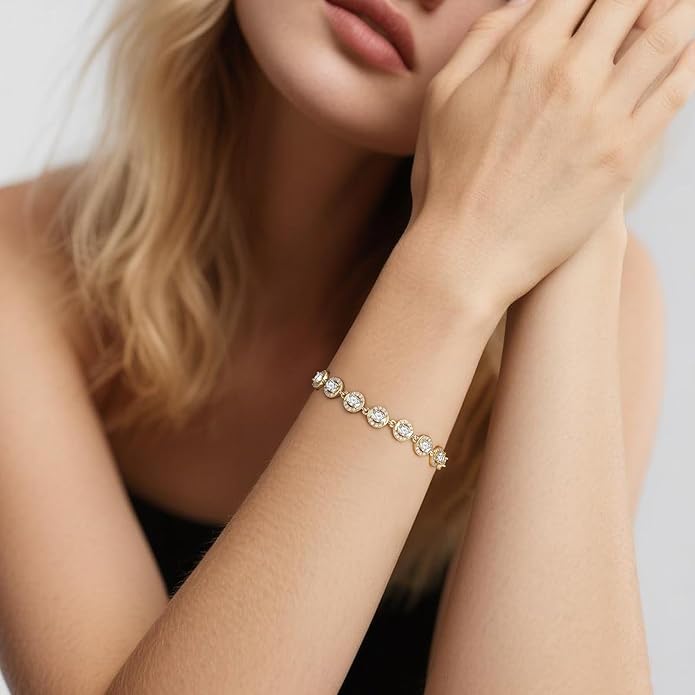 Tennis Bracelet for Women 14K Gold Plated Cubic Zirconia Bracelet,Classic Crystal Tennis Bracelet, Rhinestone Delicate Bracelet Gift for Her