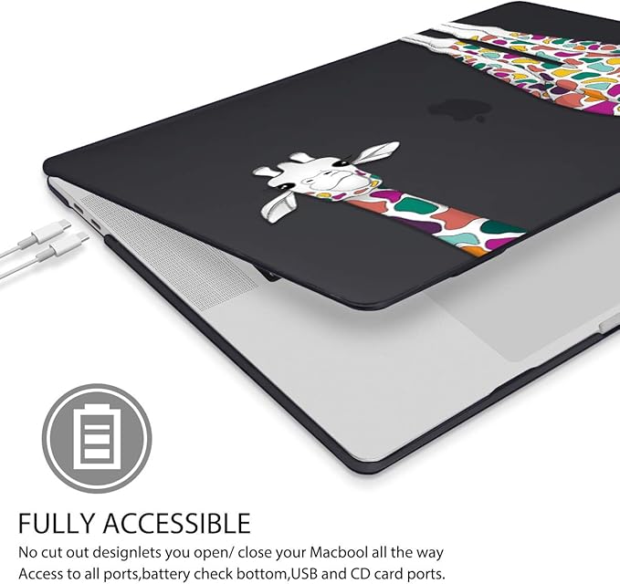 Mektron for MacBook Pro 16 Case A2141 2020 2019 Release, Matte Black Colorful Giraffe Smooth Hard Shell Cover 16 inch Laptop Case w/Keyboard Skin & Screen Protector & Dust Plug