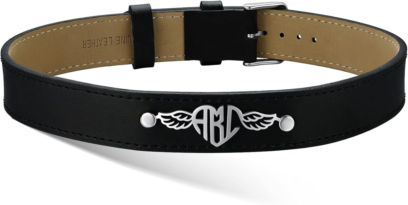 Custom4U Personalized Black Leather Choker Necklace with Picture/Name/Initials/Letters Charm,Custom Made Adjustable Choker Collar Gothic Punk Necklaces Jewelry Gifts for Women