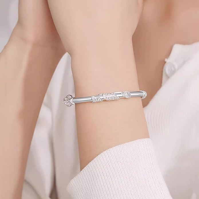 Solid 925 Sterling Silver Bracelets for Women Simple Adjustable Bangle Bracelet
