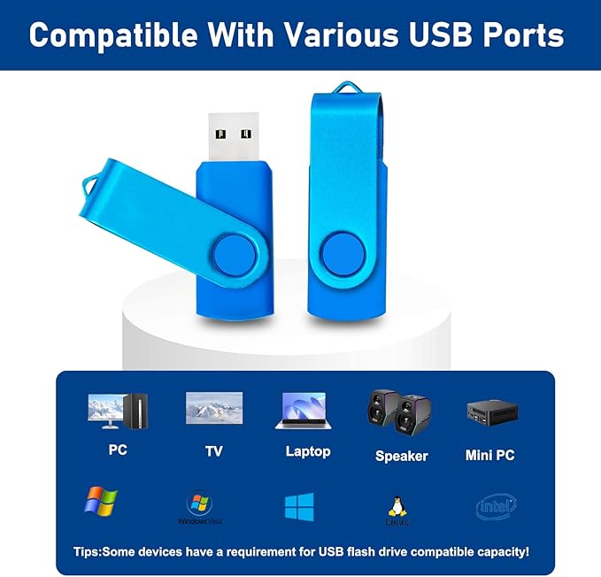 8GB Flash Drives 10 Pack Nicepicten 8 GB USB 2.0 Flash Drive Swivel Thumb Drive 8GB Memory Stick Zip Jump Drives Pendrive for Data Backup (Blue)