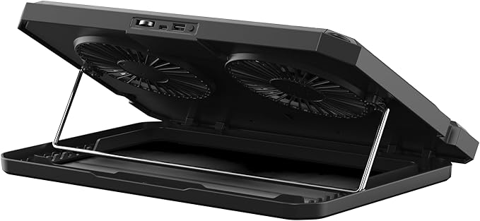 Gaming Crystal Shell Laptop Cooling Pad with Phone Holder, Dual High-Speed Fans, 8-Level Adjustable Height, RGB Lighting, Anti-Slip Base, USB-A & USB-C Ports – Black (for 10-17” Laptops)